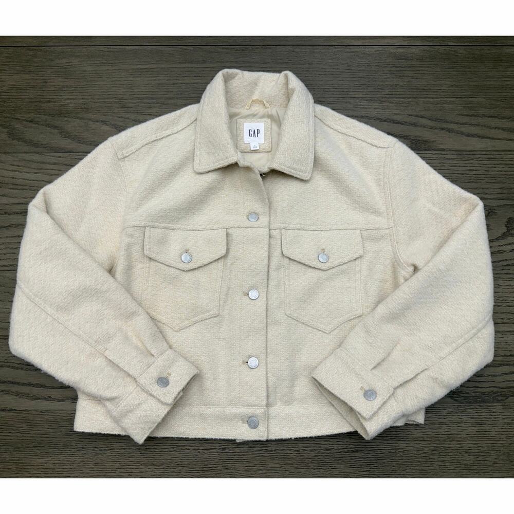 GAP Recycled Relaxed Cropped Icon Jacket Birch Cream L Textured